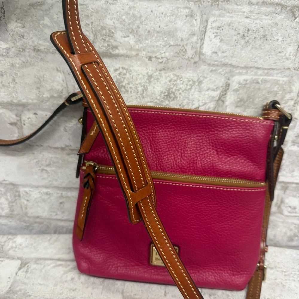Dooney & Bourke Pebbled Leather Crossbody - Fuchsia with Tan Trim